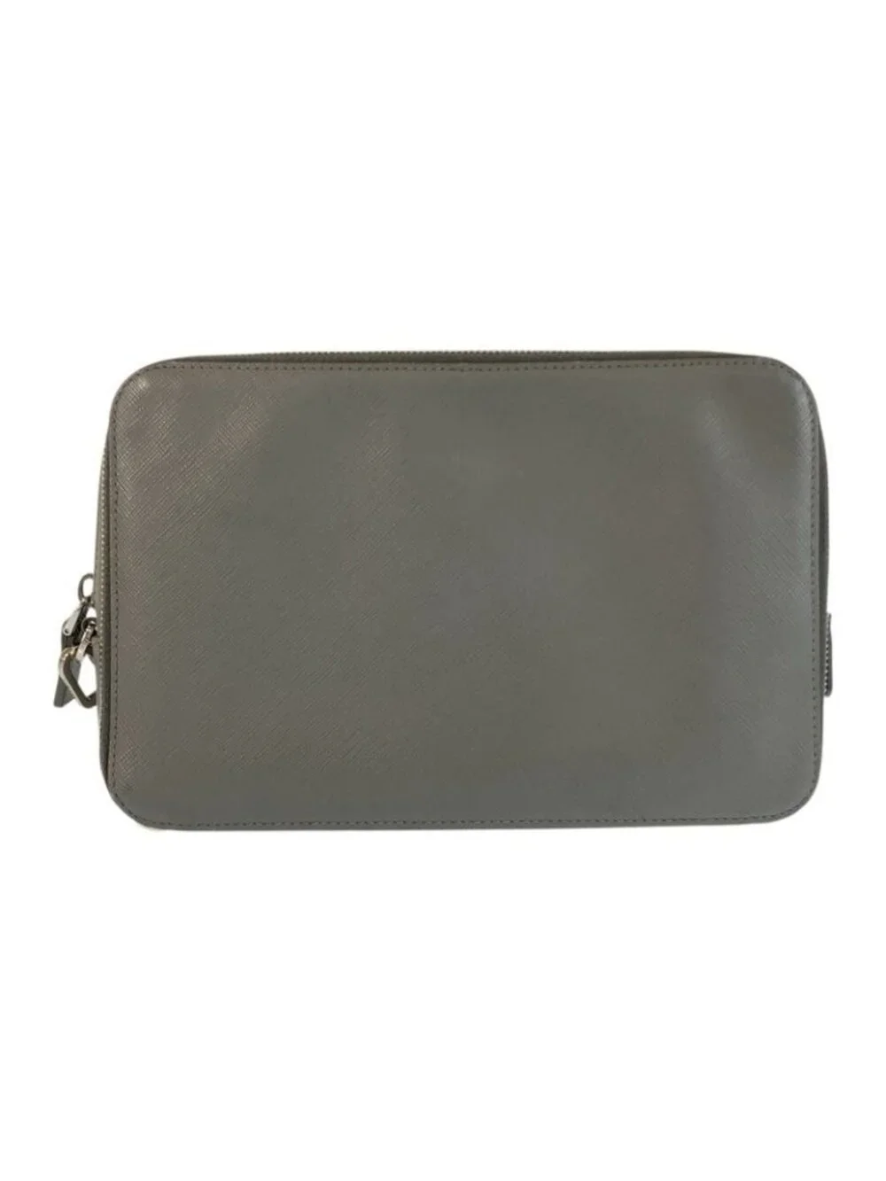 Prada Saffiano Gray Silver Leather Clutch - Picture 2 of 9